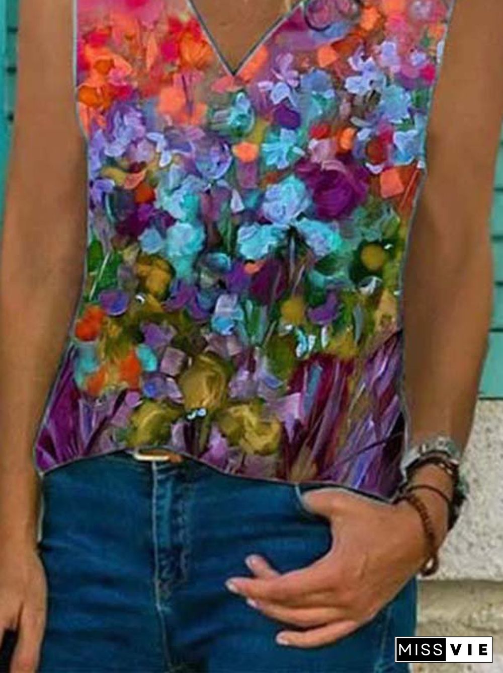 Women's Summer Sleeveless Floral Painting Style Tank Top