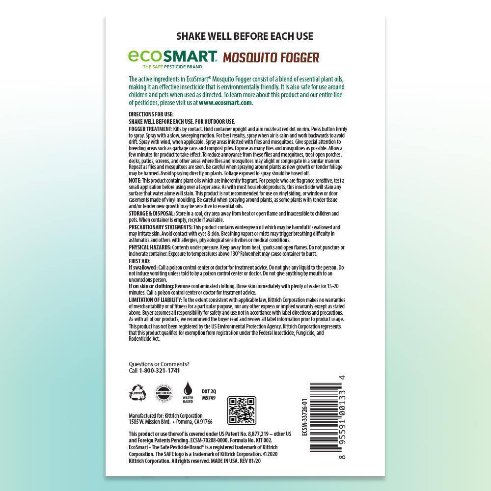 EcoSmart 14 oz. Natural Mosquito Fogger with Plant-Based Rosemary Oil and Peppermint Oil Aerosol Spray Can (2-Pack) ECSM-33726-01EC