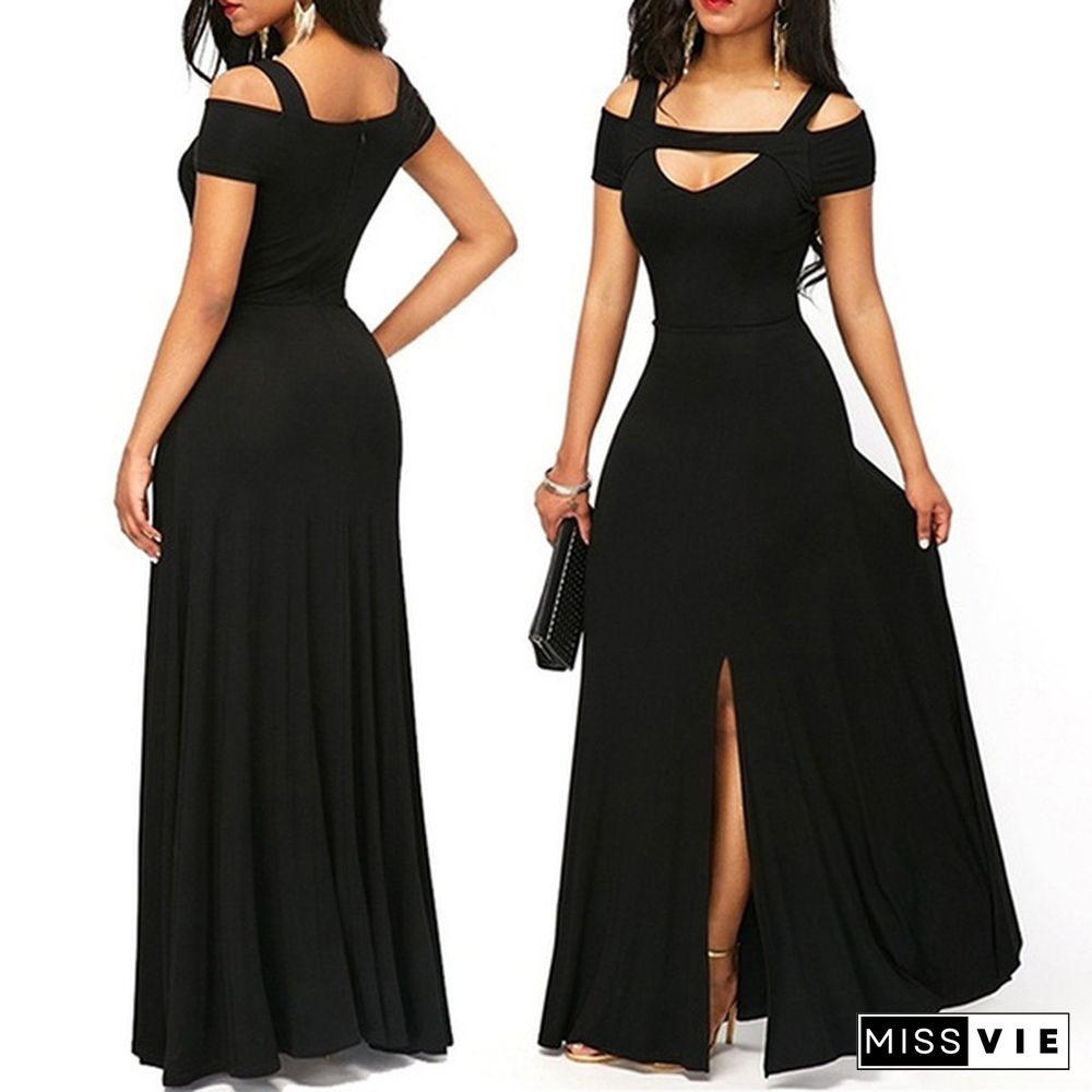 Womens Cold Shoulder V Neck Bodycon Prom Evening Club Maxi Long Dresses Party Dress