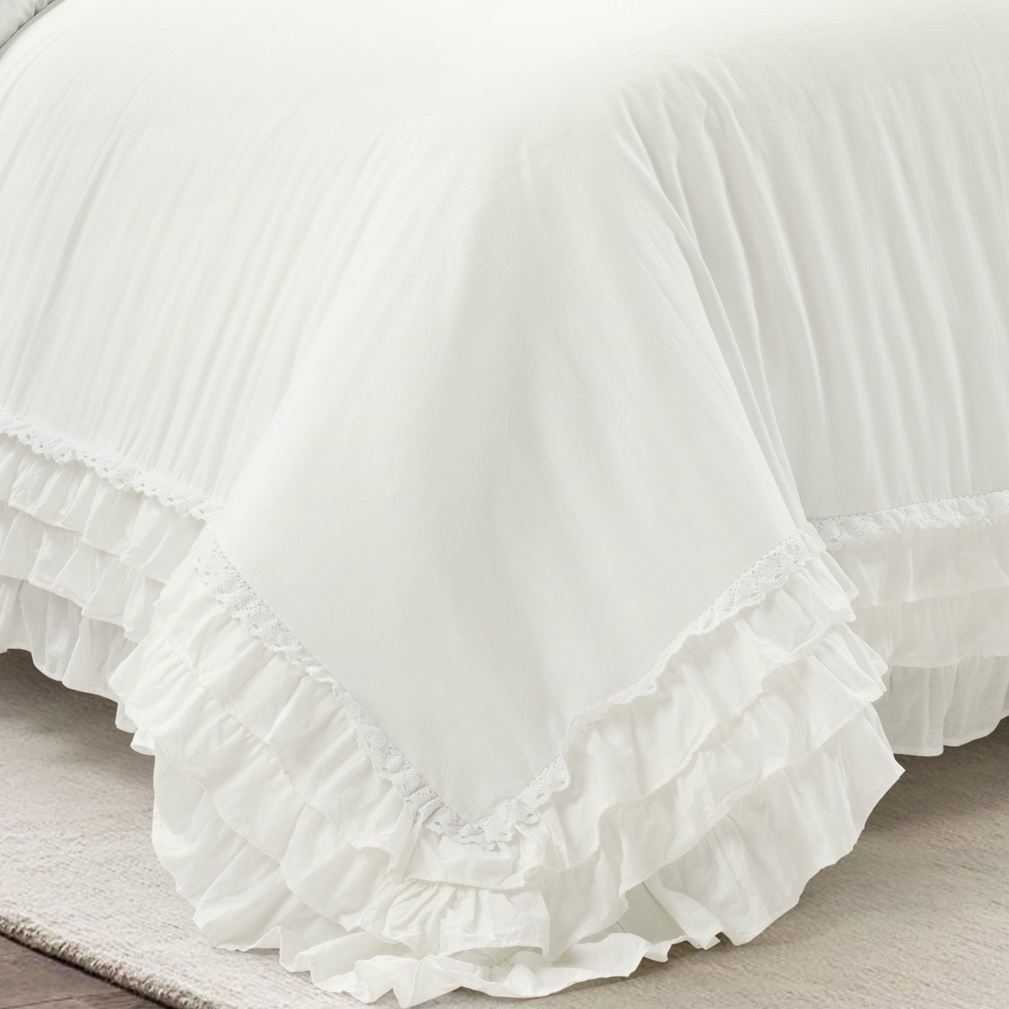 Ella Ruffle Lace 100% Cotton Duvet Cover 3 Piece Set