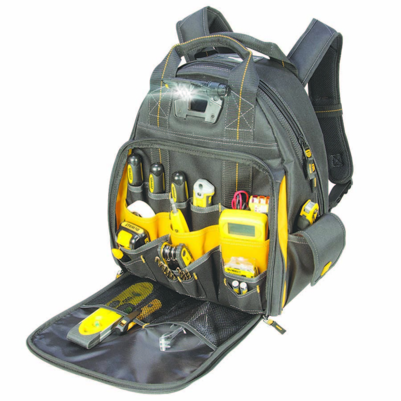 DW 8 in. W X 11 in. H Ballistic Polyester Lighted Backpack Tool Bag 57 pocket Black/Yellow 1 pc