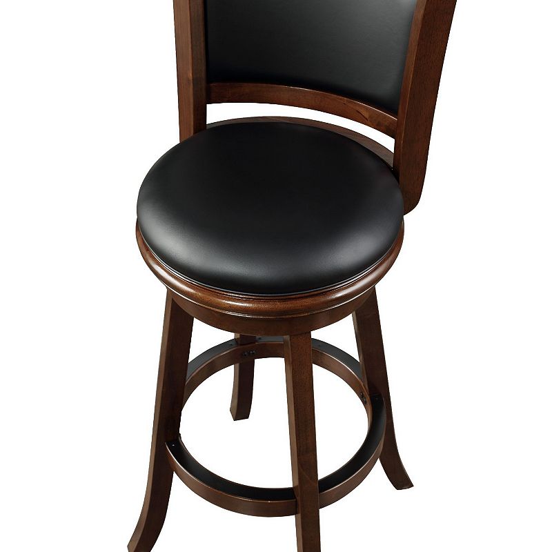 Pio 34 Inch Extra Tall Swivel Bar Stool， Wood， Faux Leather， Espresso Brown