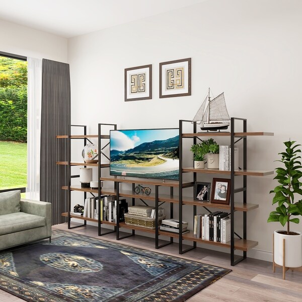 Davee Furniture Open Walnut Shelves 10-tier Entertainment TV Stand - 56.69*118.11*13.78 inches