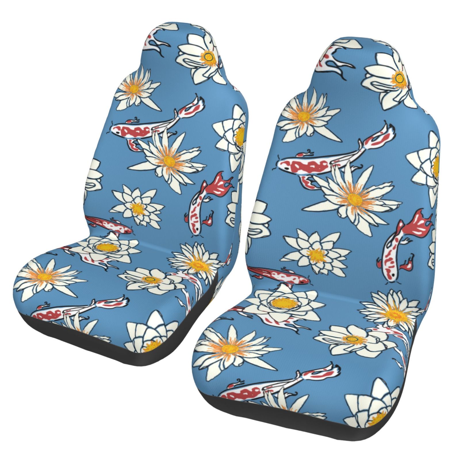 TEQUAN Front Seat Covers， Japanese Koi Pattern 2 Piece Car Seat Cover Fit Most Car SUV Truck Van