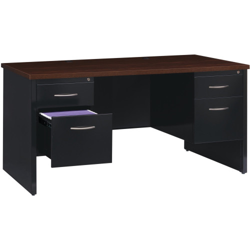 Lorell Walnut Laminate Commercial Steel Desk Series Pedestal Desk - 4-Drawer (79141)