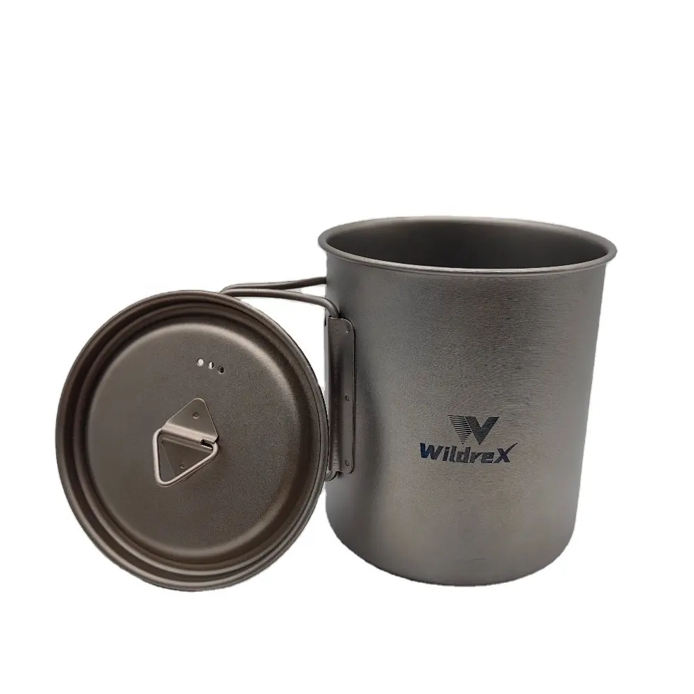 750ml Outdoor Hiking Camping Titanium Mug Ultralight Folding Handle Lightweight  Titanium Mug cup