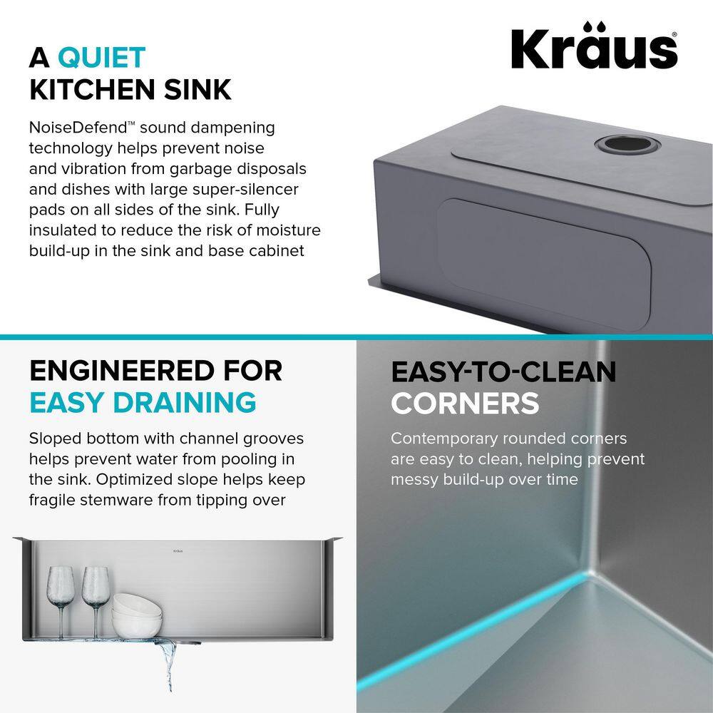 KRAUS Standart PRO 32 in. Undermount Single Bowl 16 Gauge Stainless Steel Kitchen Sink with Accessories KHU100-32