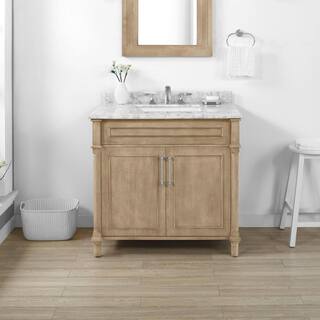 Home Decorators Collection Aberdeen 36 in. x 22 in. D x 34.5 in. H Bath Vanity in Antique Oak with White Carrara Marble Top Aberdeen 36AO