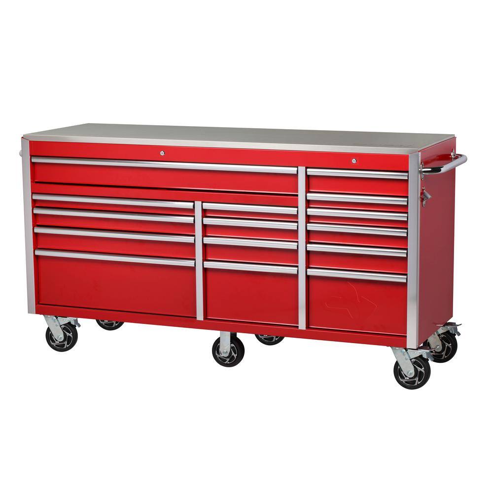 Husky 72 in. W x 24 in D Heavy Duty 15.-Drawer Mobile Workbench with Mechanics Tool Set (1025-Piece) in Gloss Red H1025TB72REDCB