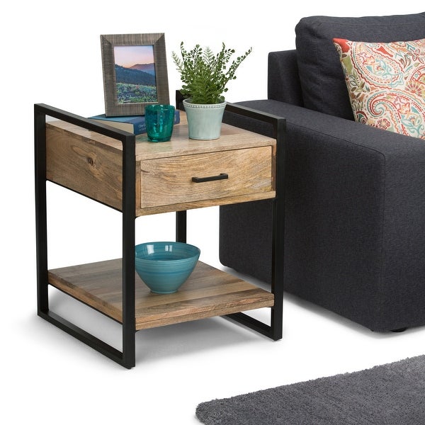 WYNDENHALL Lawson SOLID MANGO WOOD and Metal 20 inch Wide Rectangle Modern Industrial End Side Table - 19.7 W x 22 D x 25.6 H