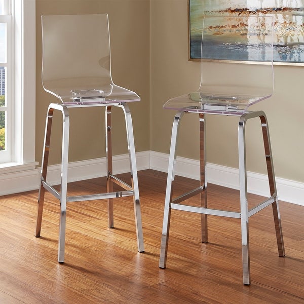 Acrylic and Chrome Swivel Stool， Set of Two， Bar Height