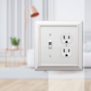 AMERELLE Savannah 2 Gang 1-Toggle and 1-Duplex Wood Wall Plate - White 4040TDDW