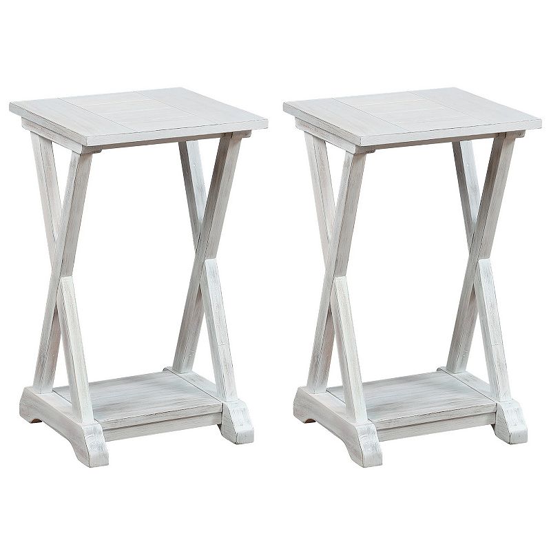 eHemco X-Farmhouse End Table Side Table with Storage Shelf， Set of 2