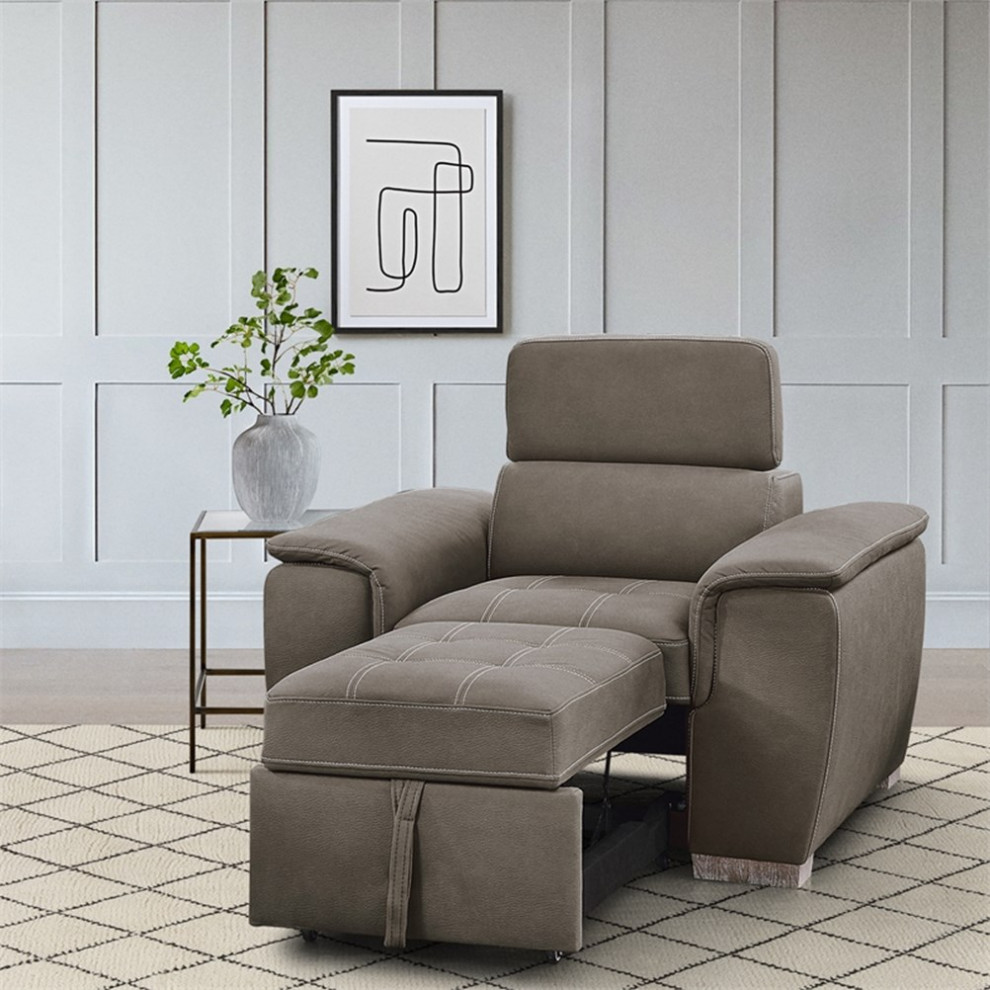 Bowery Hill Microfiber Accent Chair with Pull Out Ottoman in Taupe   Transitional   Armchairs And Accent Chairs   by Homesquare  Houzz