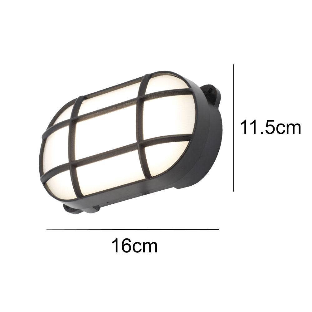 Britalia BRCZ-34026-BLK LED Black & White Diffuser Outdoor Oval Grille Bulkhead Wall Light 16cm