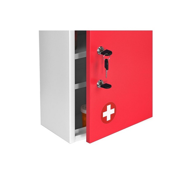 Adirmed 21 In H X 16 In W Dual Lock Surface mount Medical Security Cabinet In Red With Pull out