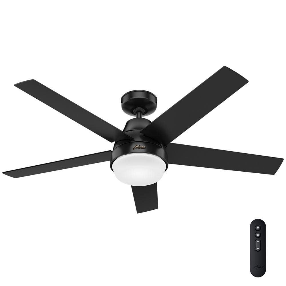 Hunter Aerodyne 52 in Indoor Matte Black Smart Ceiling Fan with Light Kit and Remote Control