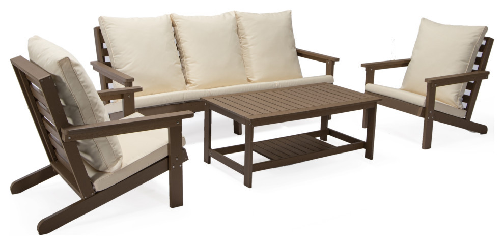 Inspired Home Khloey Outdoor Set  Sofa 2 Armchair  ampCoffee Table Teak   Transitional   Outdoor Lounge Sets   by Inspired Home  Houzz