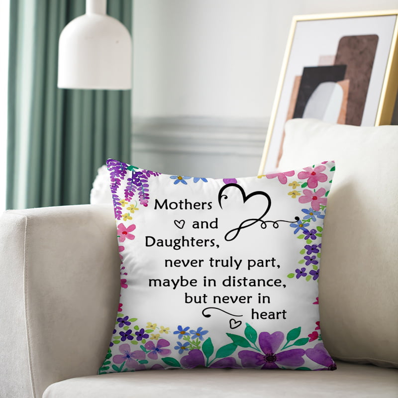 Wajade Mother Gift from Daughter,Mothers Pillow Cover Mothers and Daughters, Never truly Part, Reminder Gift for Mother, Cotton Linen Decorative Cushion Pillowcase 18