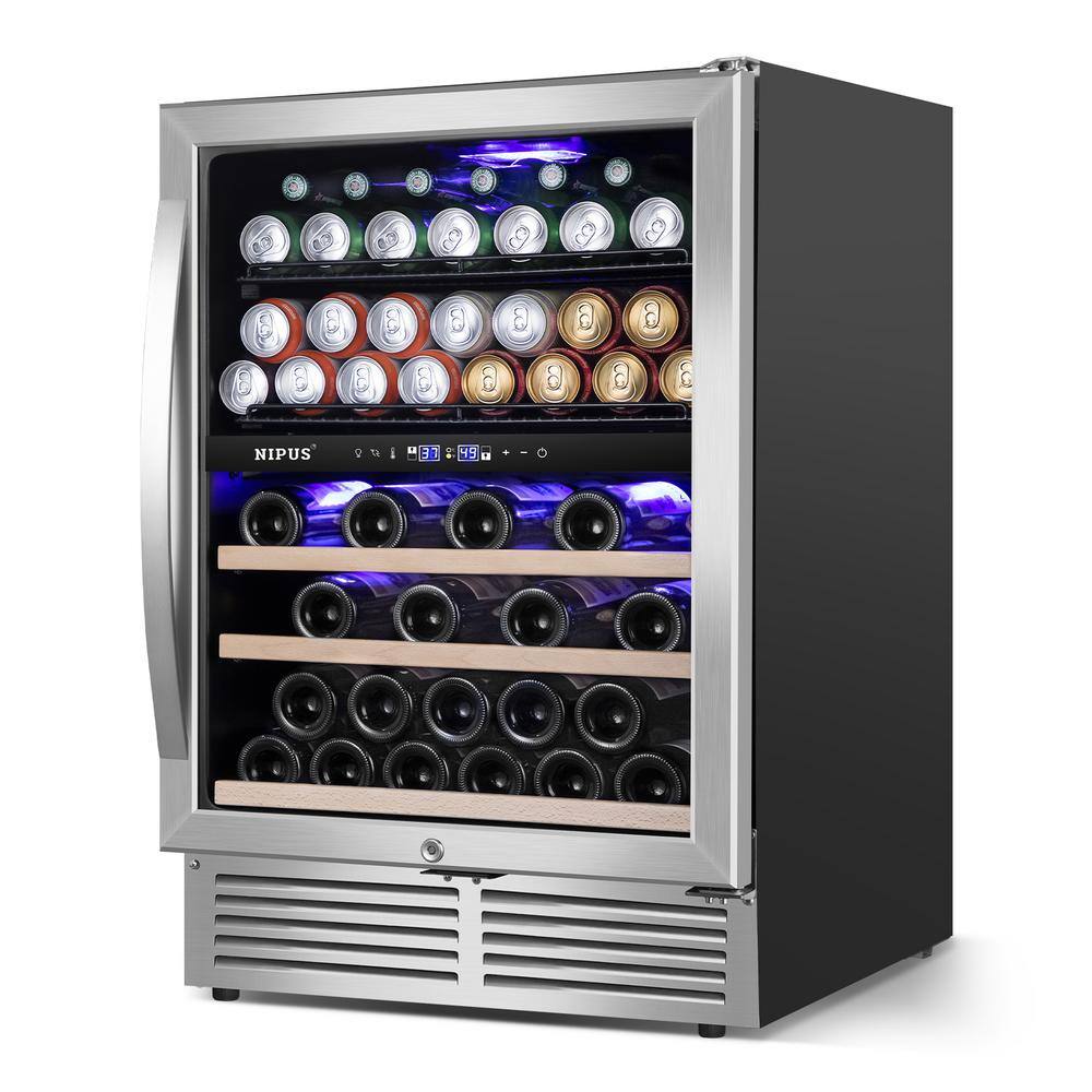 Nipus 24 in. Dual Zone Upper and Lower 27-Wine Bottles and 94-Cans Beverage  Wine Cooler in Silver Built-in and Freestanding NPDUAL03