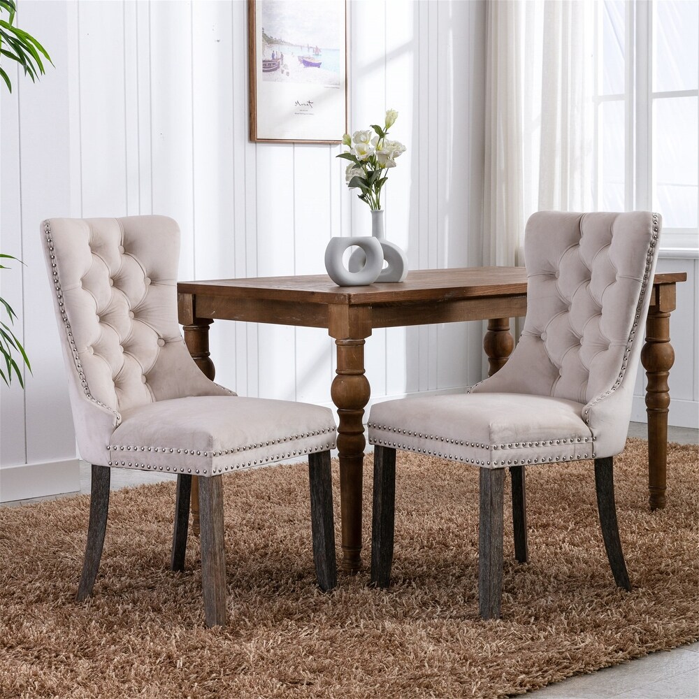 Clihome 2 Pcs Set Modern Tufted Solid Wood Velvet Dining Chair