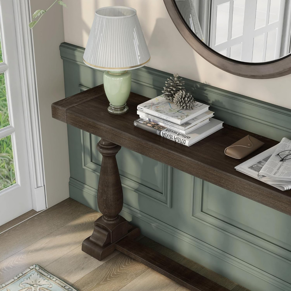 Farmhouse Console Table  Carved Column Legs With Spacious Top   Farmhouse   Console Tables   by Decor Love  Houzz