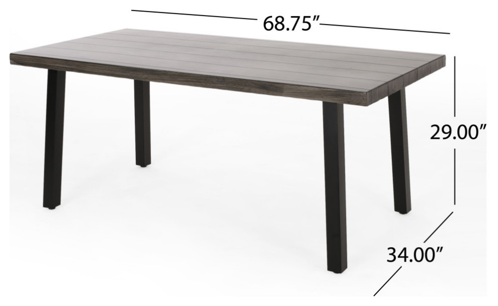 Yisroel Outdoor Aluminum Dining Table  Gray  Matte Black   Industrial   Outdoor Dining Tables   by GDFStudio  Houzz