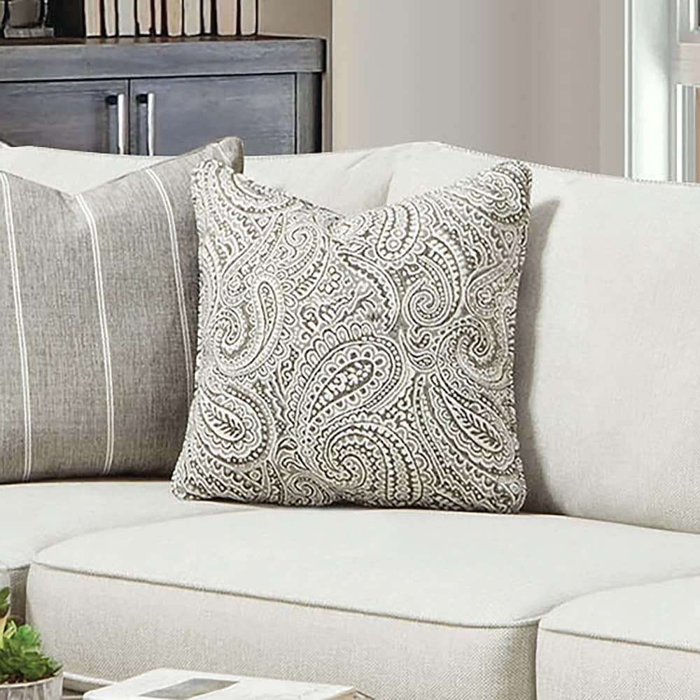 Transitional Ivory Chenille Upholstered 2 Piece Sectional and Paisley Chair Set by Furniture of America