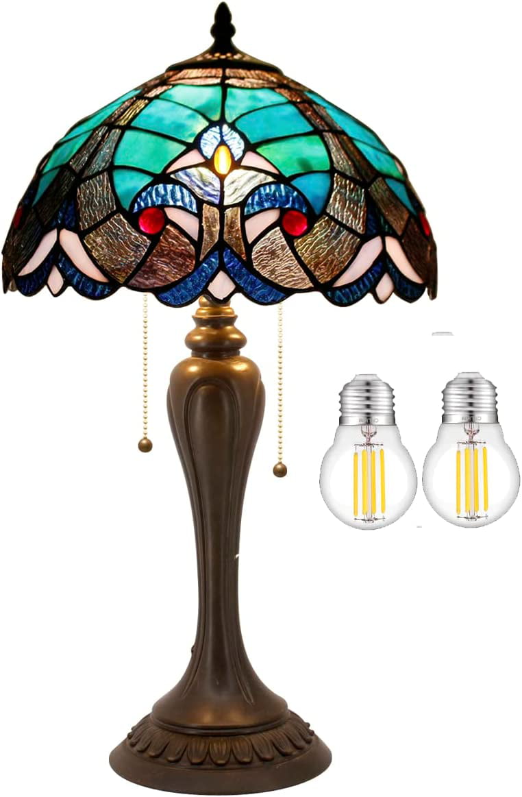 Tiffany Style Table Lamp Green Stained Glass Liaison Bedside Lamp Desk Reading Light 12X12X22 Inches Decor Bedroom Living Room Home Office S160G Series