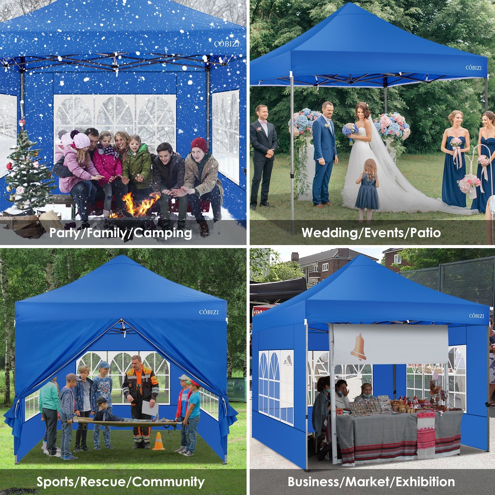 10 x 10ft Pop Up Canopy Tent Instant Outdoor Party Heavy Duty Canopy Straight Leg Commercial Gazebo Tent Shelter with 4 Removable Sidewalls, 4 Sand Bags, Roller Bag, Blue