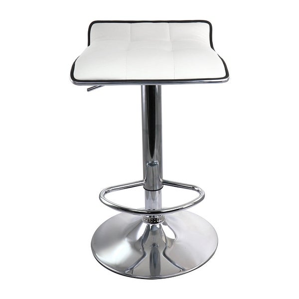 Elama 2 Piece Tufted Faux Leather Adjustable Bar Stool with Low Back in White with Chrome Base