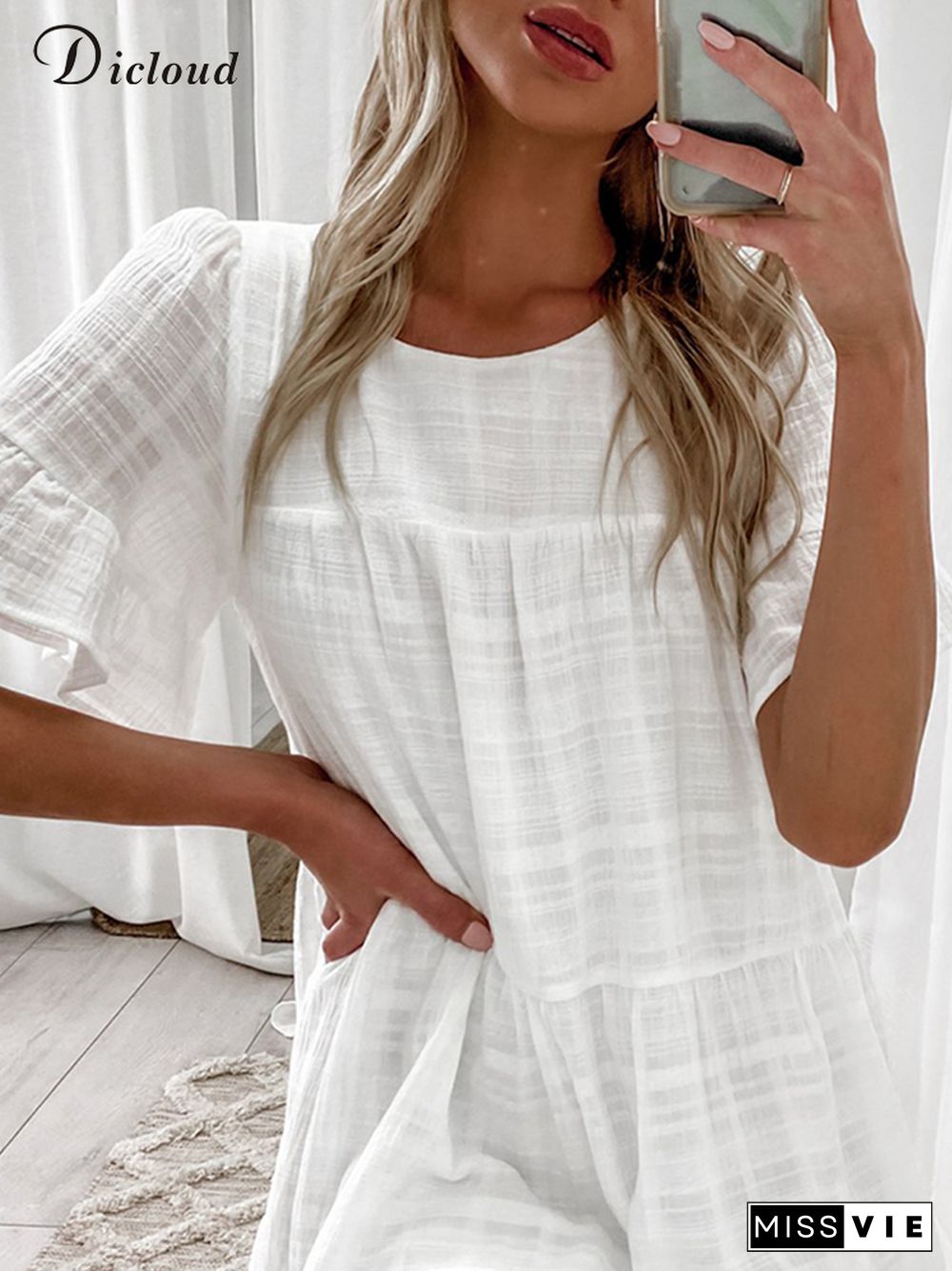 DICLOUD Boho White Cotton Summer Dresses For Women Loose Pregnancy Dress Elegant Party Beach Wedding Tunic Female Clothing