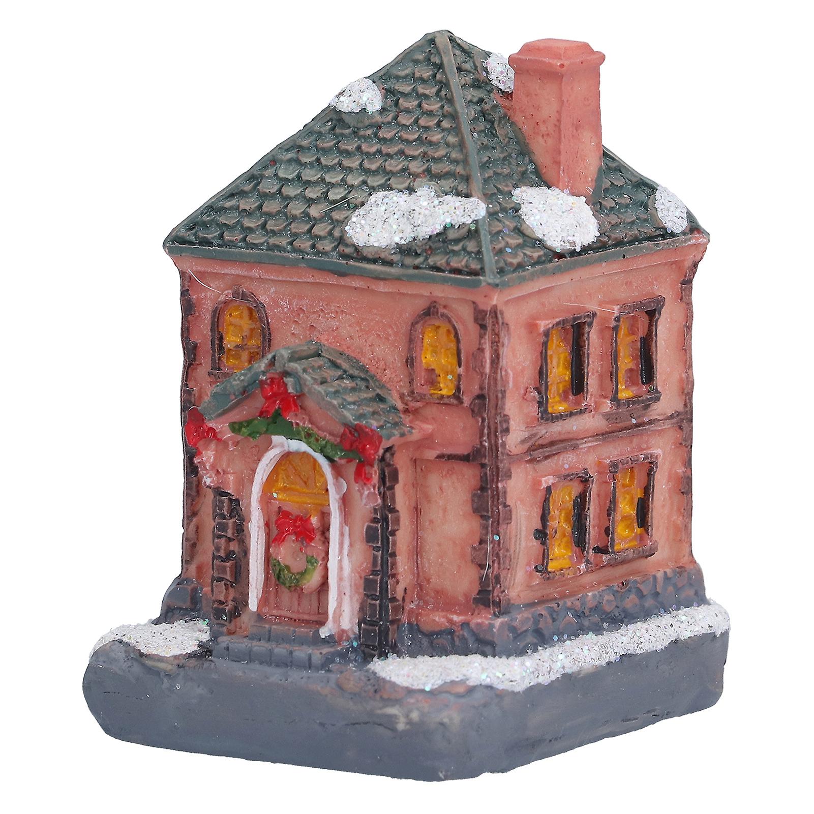 Resin Christmas Village House With Warm Led Light For Holiday Children Gifts Decoration Crafts