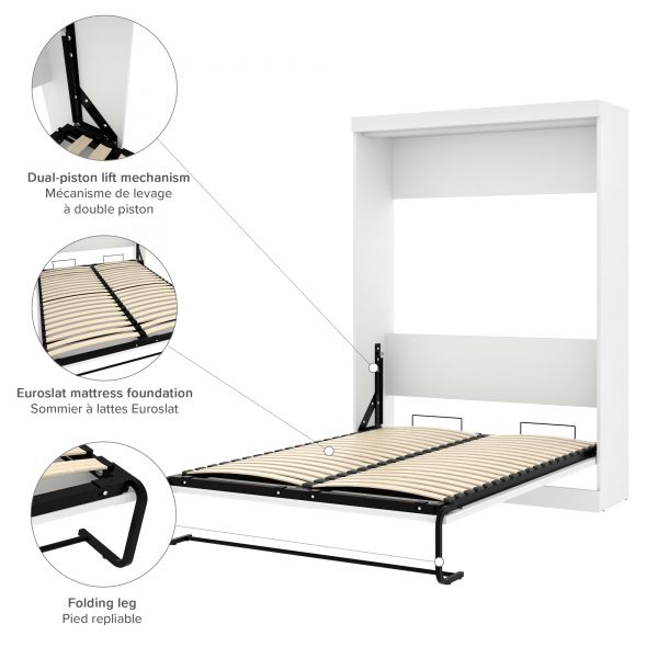 Bestar Pur by Bestar 4-Piece Full Wall Bed， Two Storage Units and Sofa Set - White and Grey