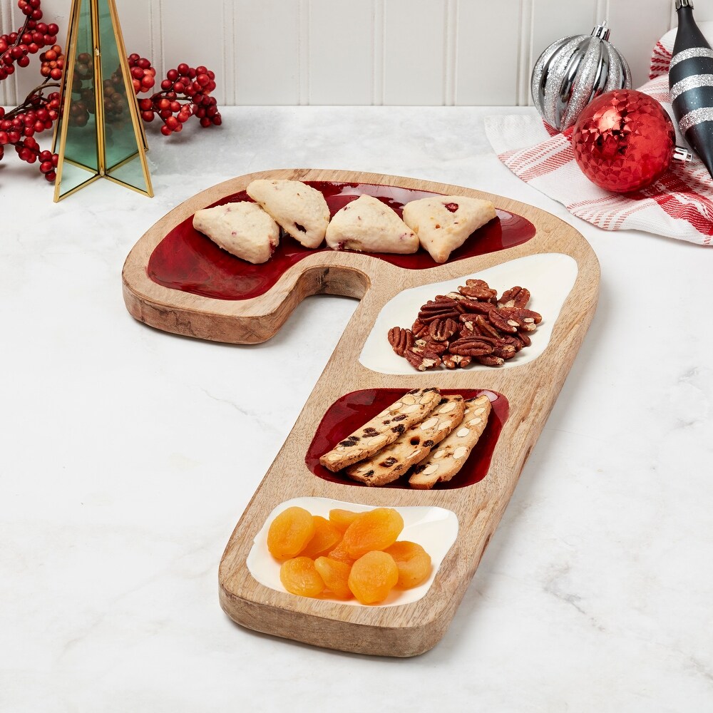 Christmas Holiday Red   White Wood with Enamel Candy Cane Serving Board