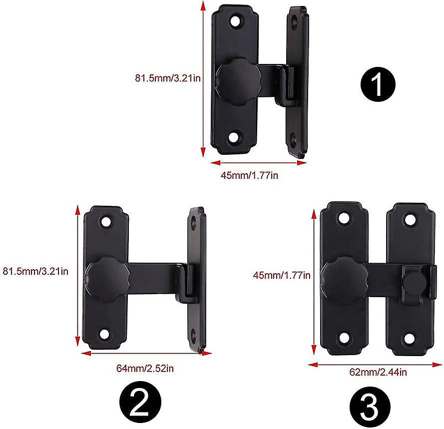 Barn Door Lock For Bedroom， Black， Durable， 90-180 Degree， Stainless Steel (1 (short Type 90 Degree)