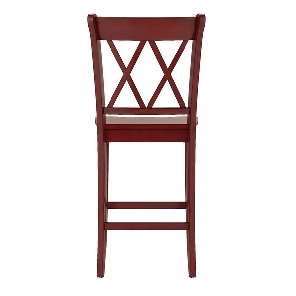 Weston Home Farmhouse Vintage Double X Solid Wood Counter Height Chair， Set of 2， Antique Red