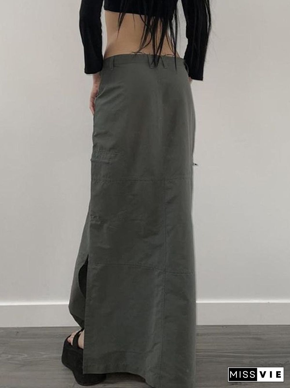 Split Y2K Long Cargo Skirt