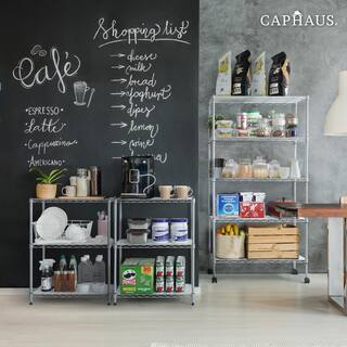 CAPHAUS Grey 5-Tier Adjustable Height Welded Garage Storage Shelving Unit with LinerWheels (30 in. W x 61 in. H x 14 in. D) RWW-CH30145WL-SV