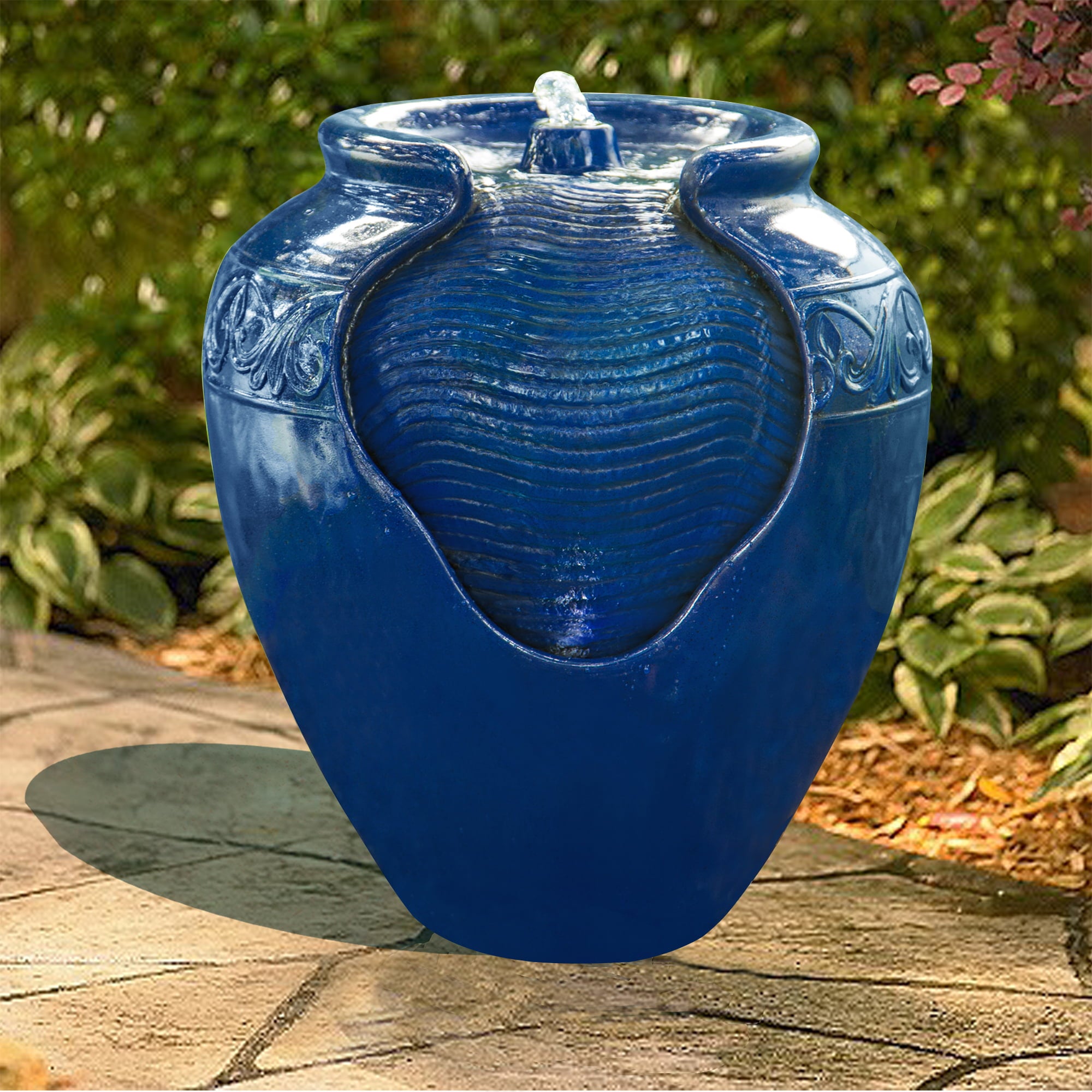 Teamson Home Outdoor Glazed Pot Floor Fountain - Royal Blue