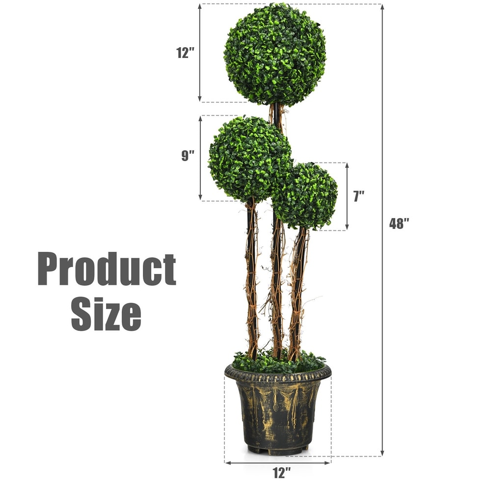 Gymax 4 Ft Artificial Topiary Tree Fake Triple Ball Plant Home Office