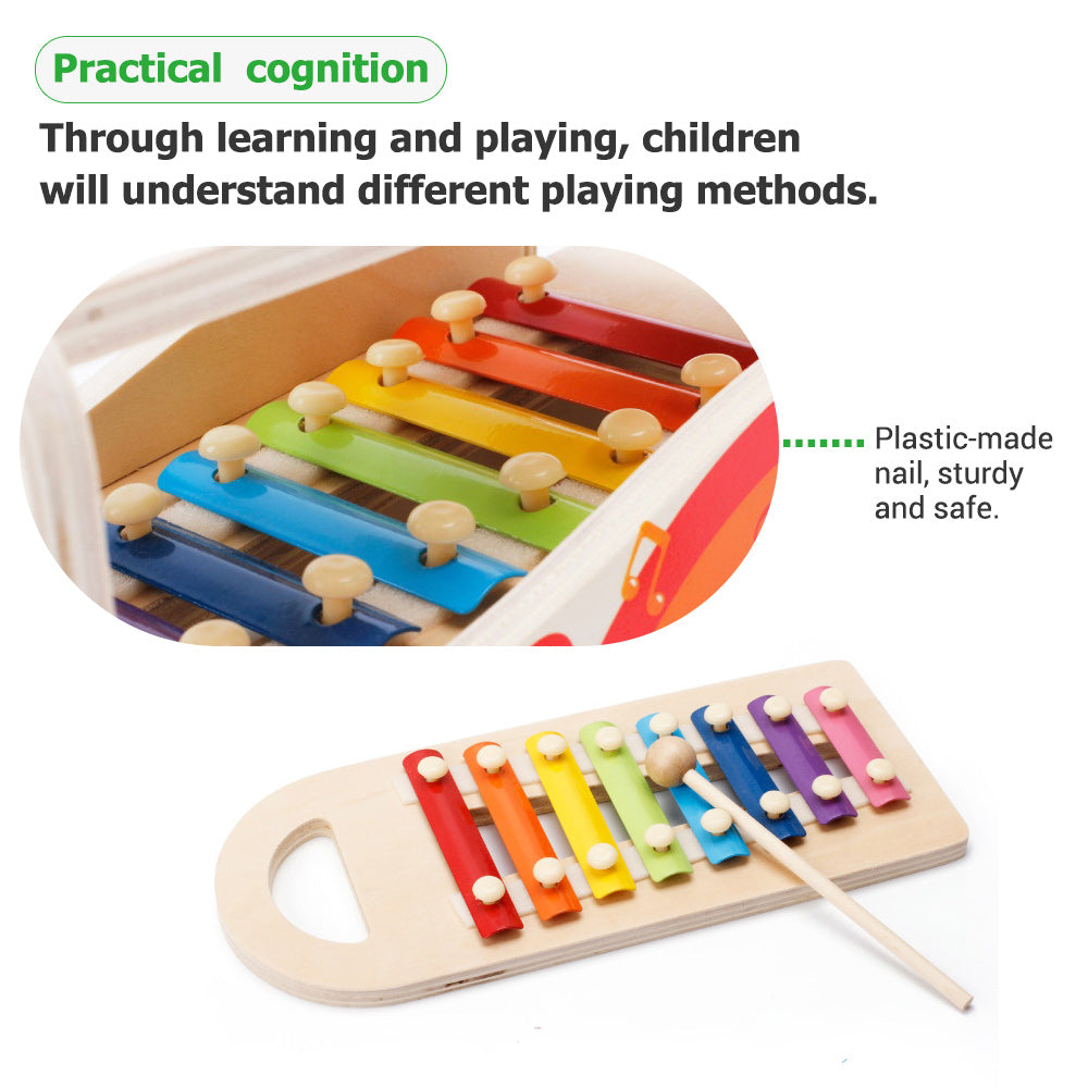 Eccomum Wooden Pounding and Hammer Toy Pound A Ball Toy with Slide Out Xylophone Wooden Educational Pounding and Hammer Montessori Musical Toys