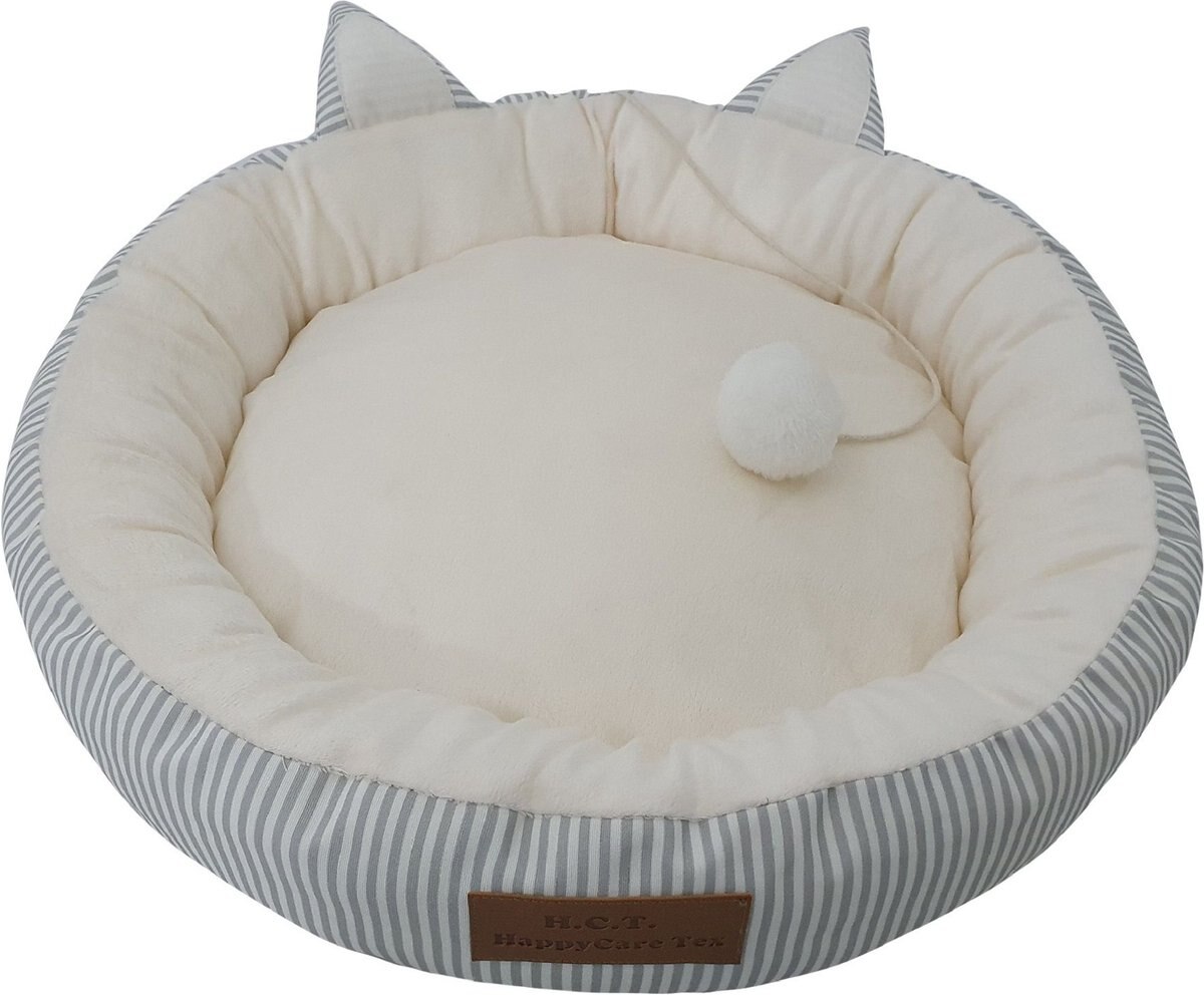 HappyCare Textiles Durable Canvas Cozy Round Detachable Faux Fur Cushion Cat and Dog Bed