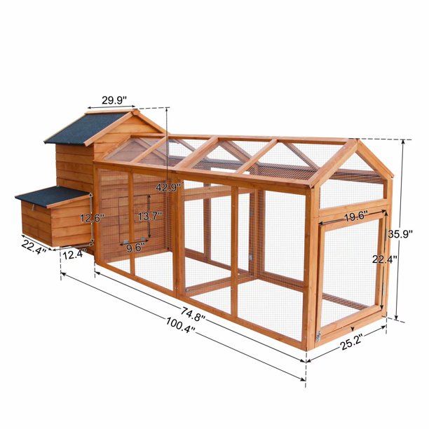 Kinbor 100in Outdoor Wooden Chicken Coop Hen House w/Nesting Box Removable Tray Ramp