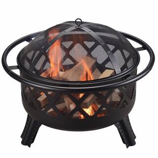 Teamson Home 30 in. x 24 in. Round Steel Wood Burning Outdoor Fire Pit in Black CU296