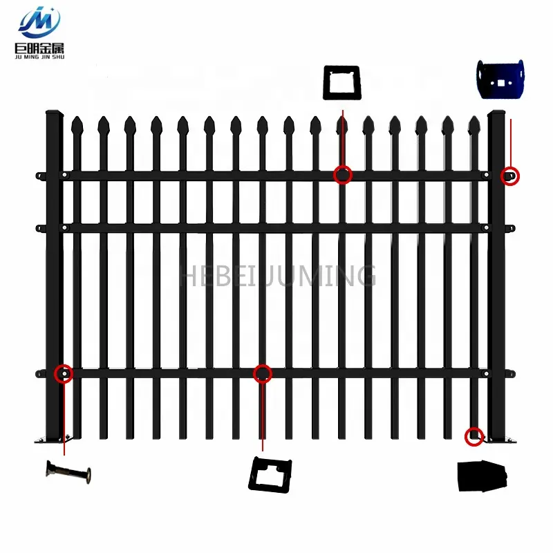 Factory Supply Easy Assembled  Cheap Metal galvanized black power coated steel fence Wrought Iron Fence Panel