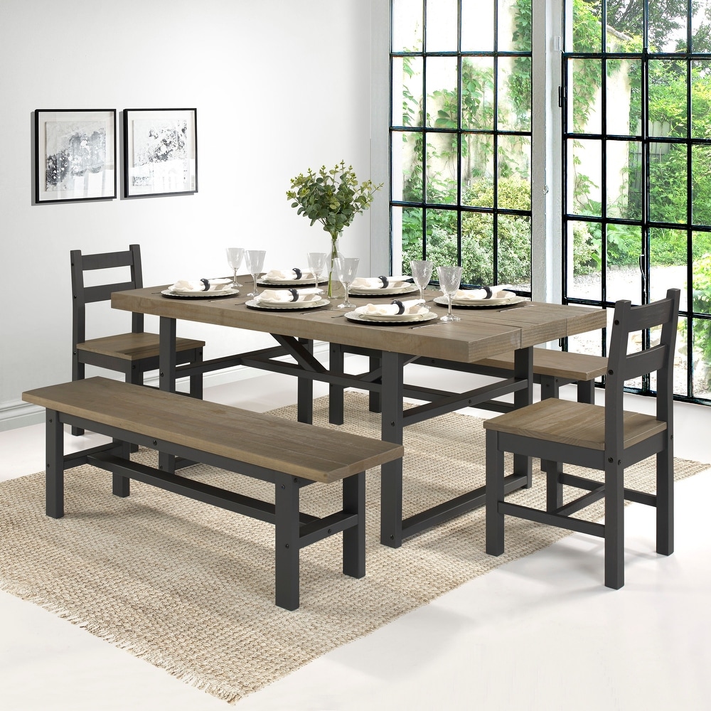 Rustic Forest Solid Wood 5 piece Dining Set with Bench