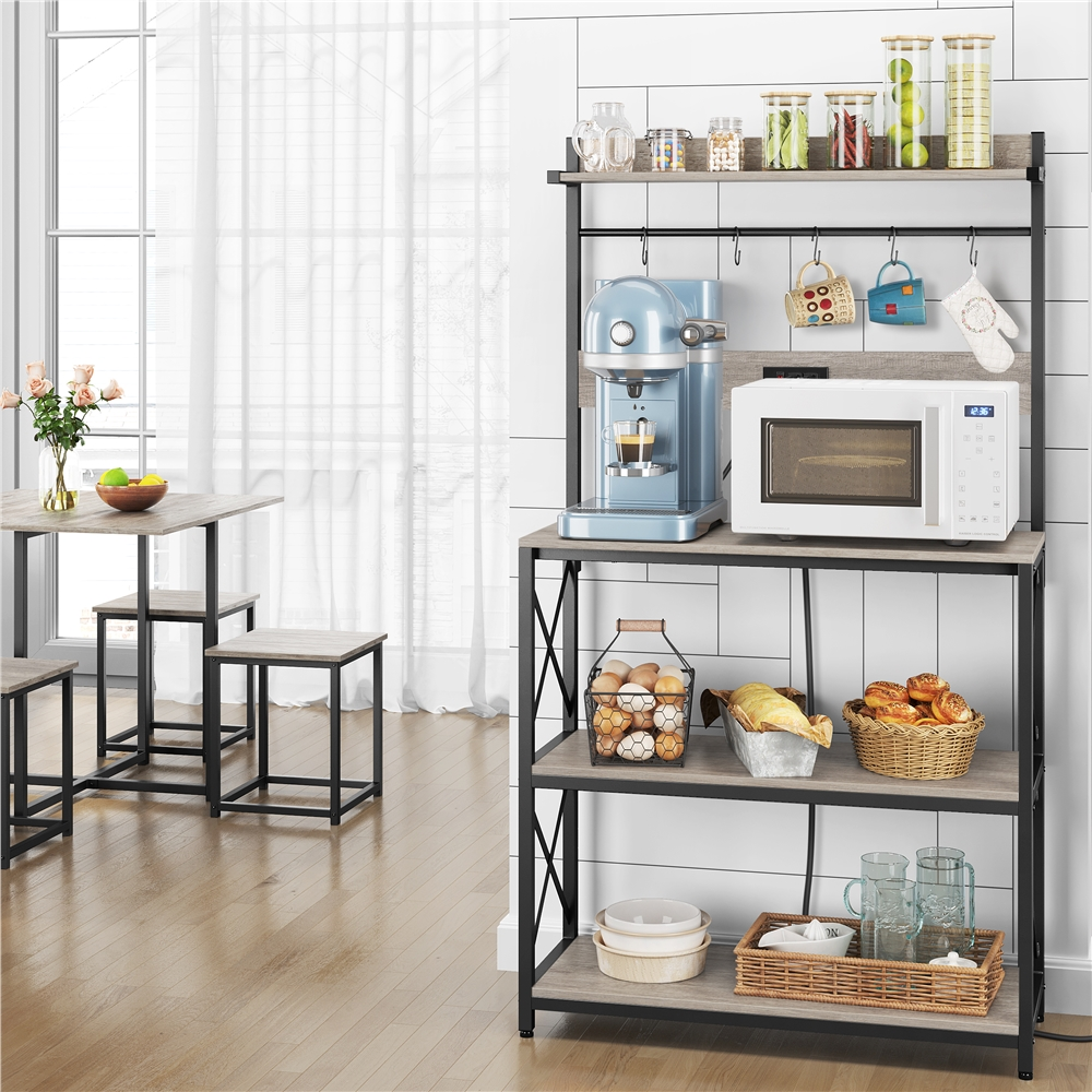 Topeakmart 63H 4-Tier Kitchen Baker's Rack with 2 AC Outlets， Gray