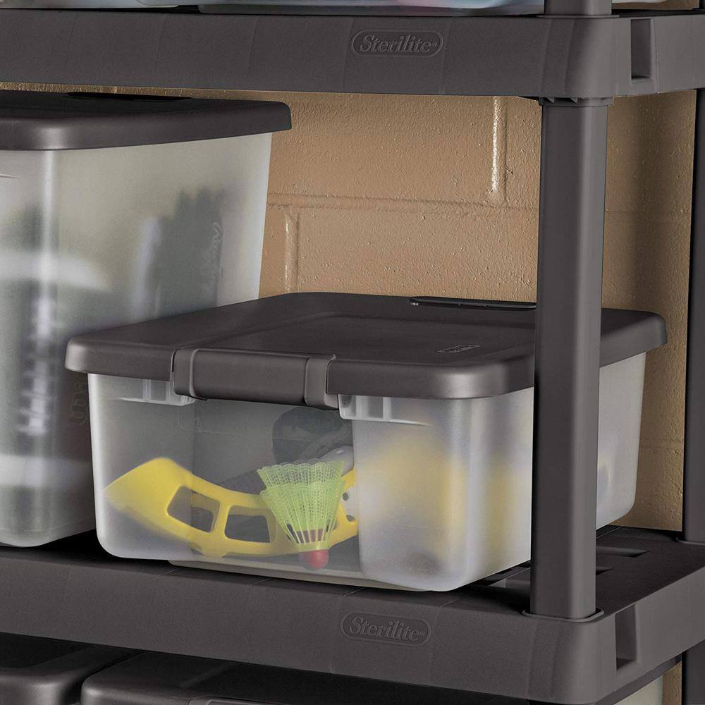 Sterilite 25 Qt. Shelf Tote with Flat Gray Lid and Platinum Latches (18-Pack) 18 x 19363V06