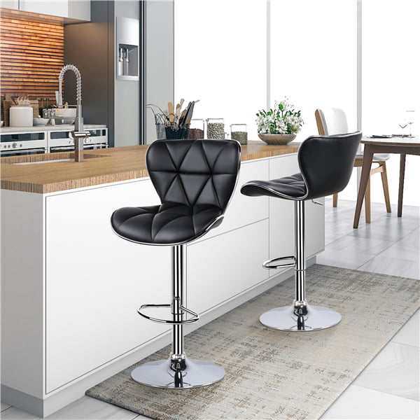 Alden Design Adjustable Midback Faux Leather Bar Stool， Set of 2， Black